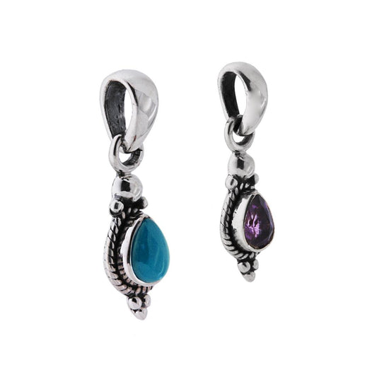 Ciondolo Etnico a forma di Goccia con Pietre Turchese e Ametista.    <BR>Puoi scrivere sulla nota dell'ordine il tipo di pietra che preferisci, indicando il numero corrispondente.<BR>