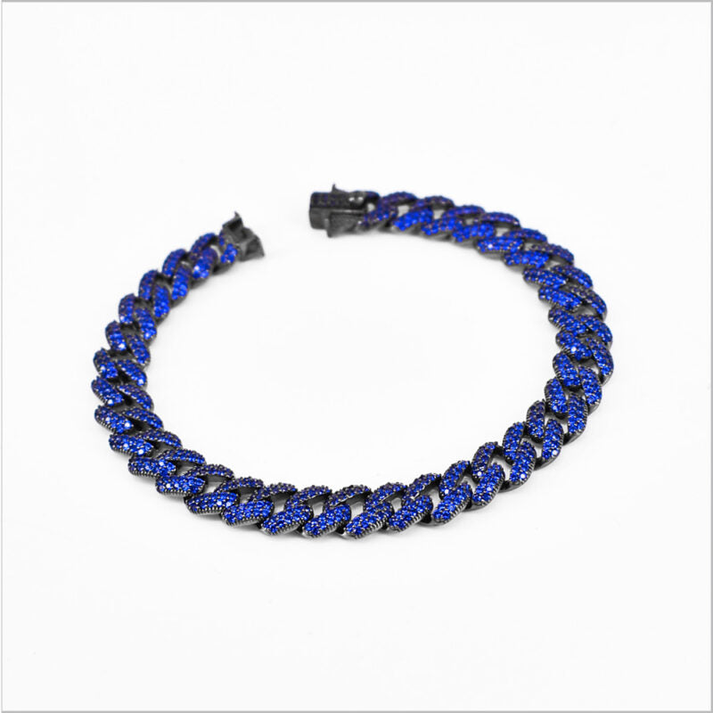 Bracciale a maglia groumette in Argento 925 con zirconi fucsia e blu