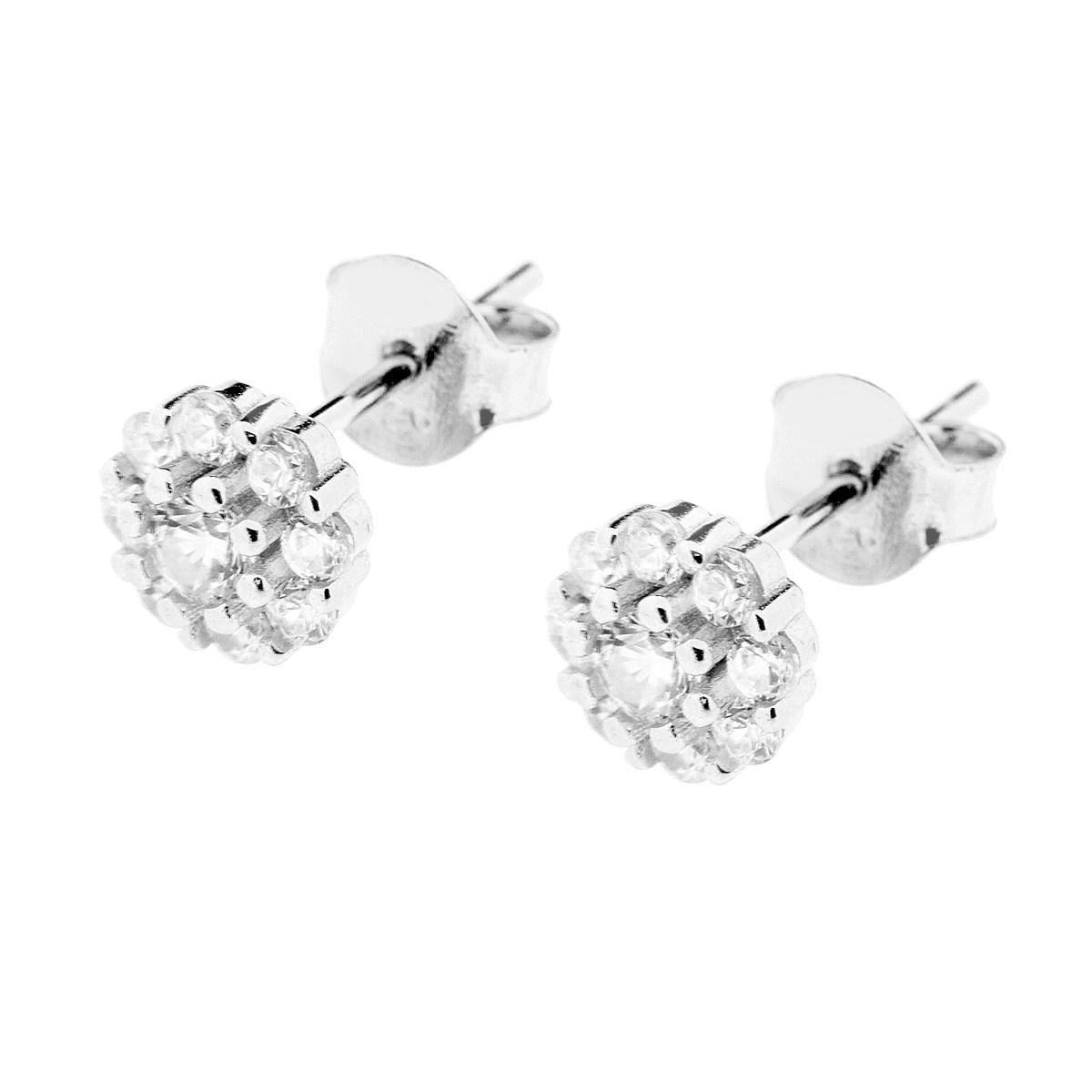Orecchini Fiore con Zirconi Bianchi in ARGENTO 925 Galvanica Rodio