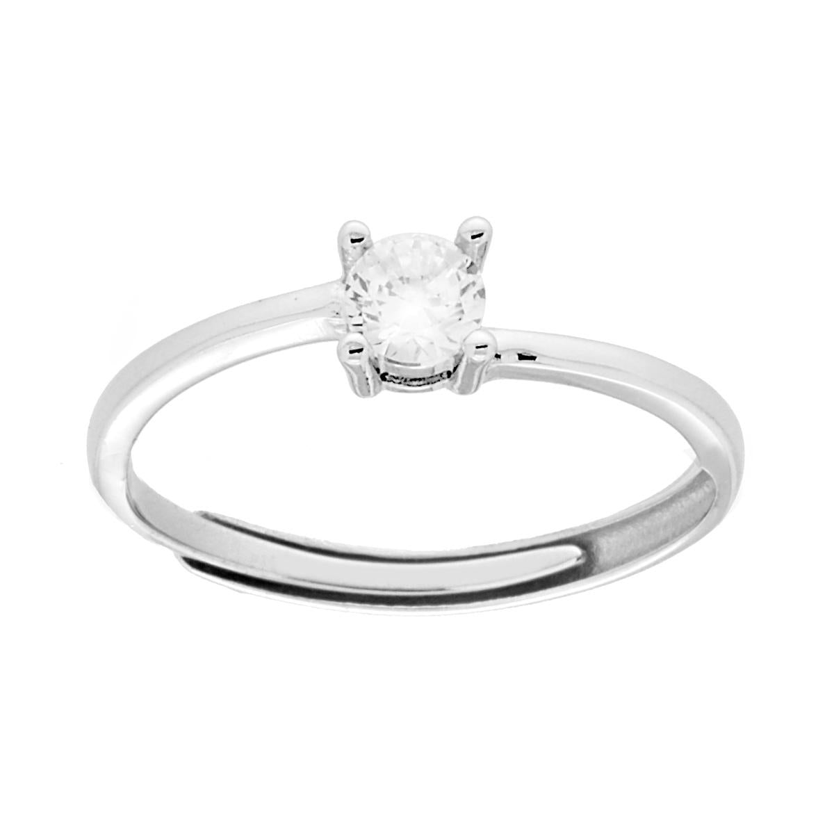 Anello Solitario con Cubic Zirconia Bianco mm 4 in ARGENTO 925 Galvanica Rodio