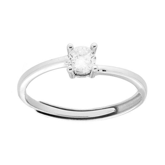 Anello Solitario con Cubic Zirconia Bianco mm 4 in ARGENTO 925 Galvanica Rodio