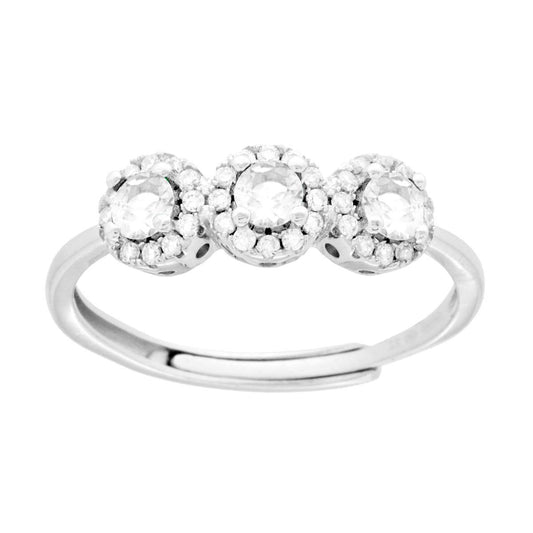 Anello Trilogy con Cubic Zirconia Bianco in ARGENTO 925 Galvanica Rodio