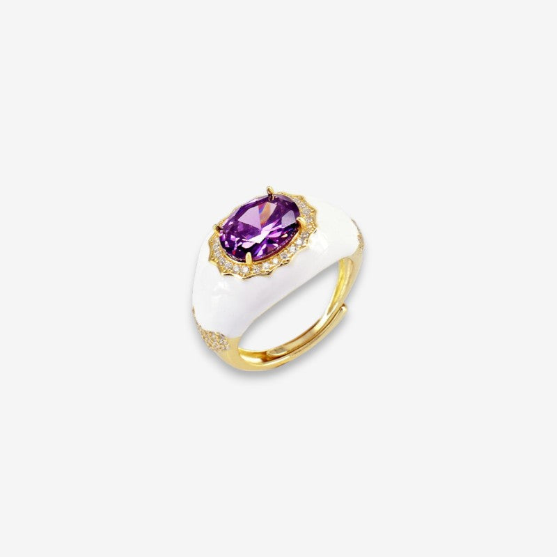 Anello Donna smaltato in Argento 925 con zircone ovale