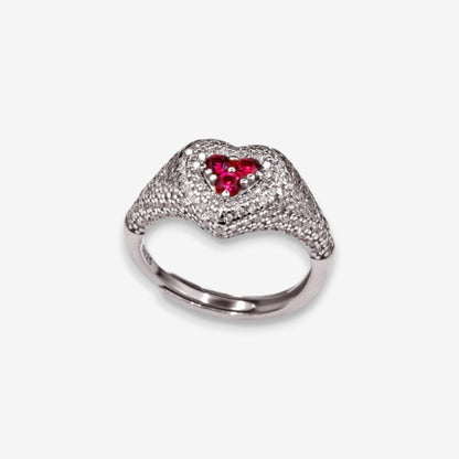 Anello Donna Cuore in Argento 925 Regolabile con zirconi