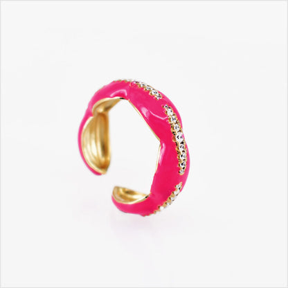 Anello smaltato in argento 925 dorato regolabile con zirconi