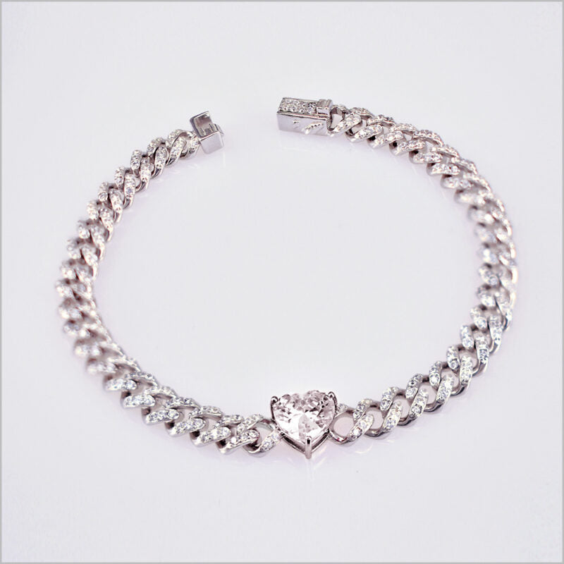 Bracciale groumette in Argento 925 con cuore centrale e zirconi