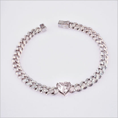 Bracciale groumette in Argento 925 con cuore centrale e zirconi