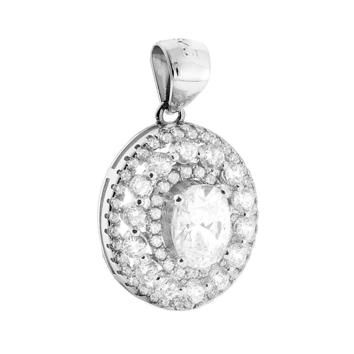 Ciondolo Fantasy a forma Ovale con Zirconi Bianchi e Punto Luce centrale 7 mm.