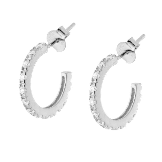 Orecchini Cerchio mm 15 con Zirconi Bianchi in ARGENTO 925 Galvanica Rodio