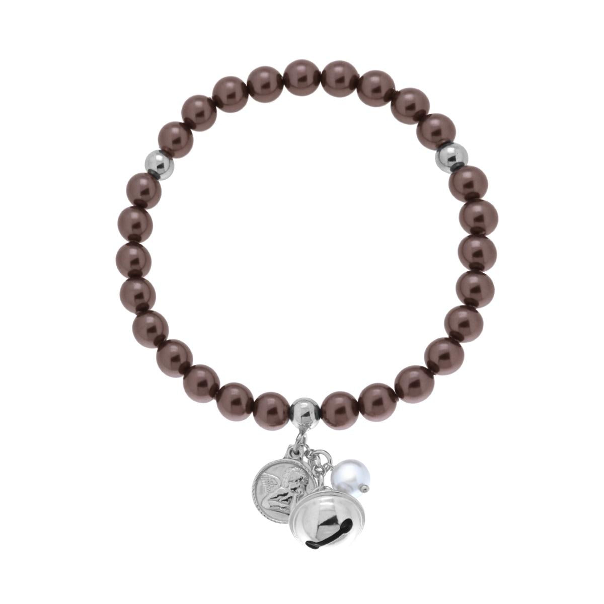 Bracciale Elastico Perle Brunite e Accessori pendenti in ARGENTO 925 Galvanica Rodio