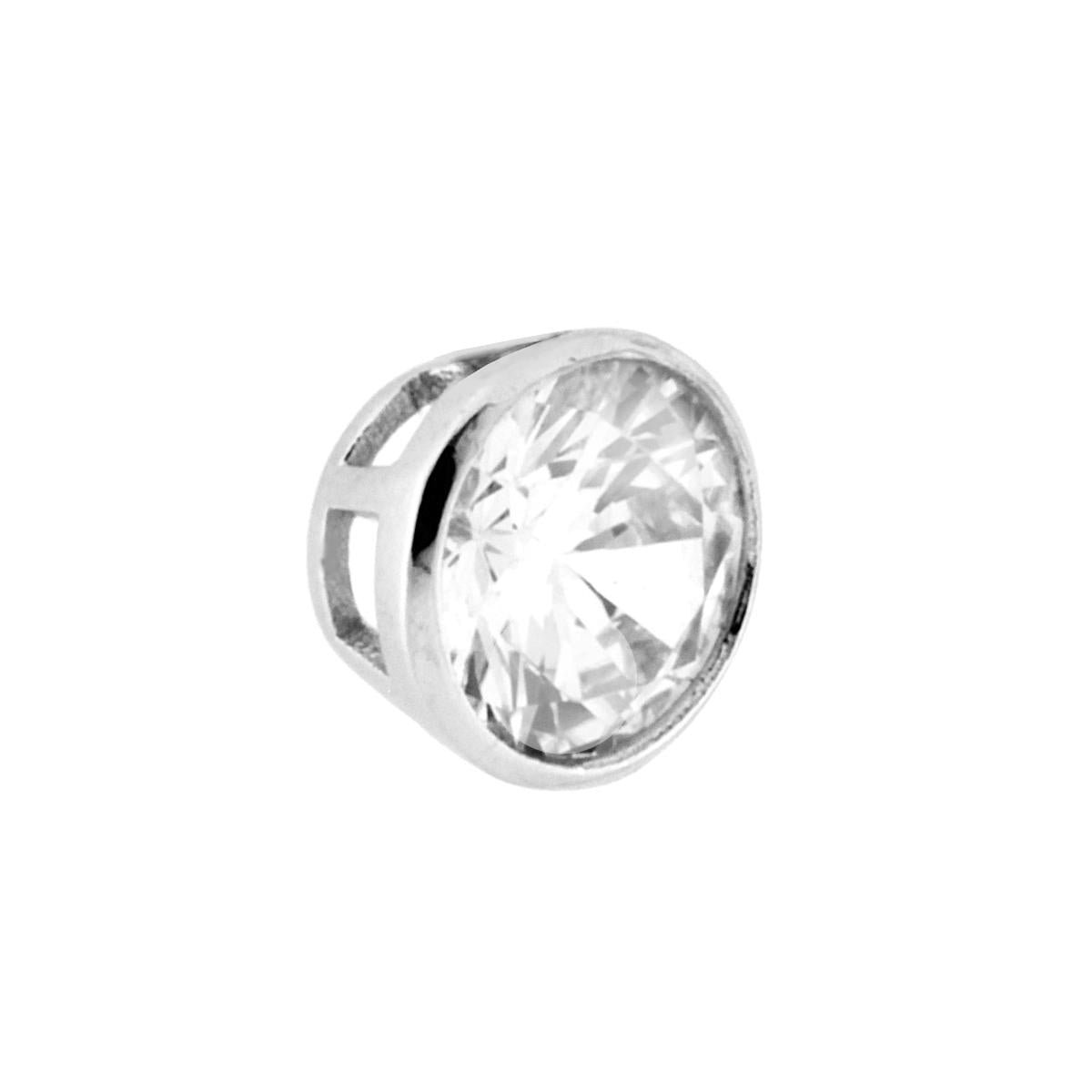 Ciondolo Punto Luce ,montatura Cipollina, con passante per Catena, con Zircone Tondo colore Bianco.