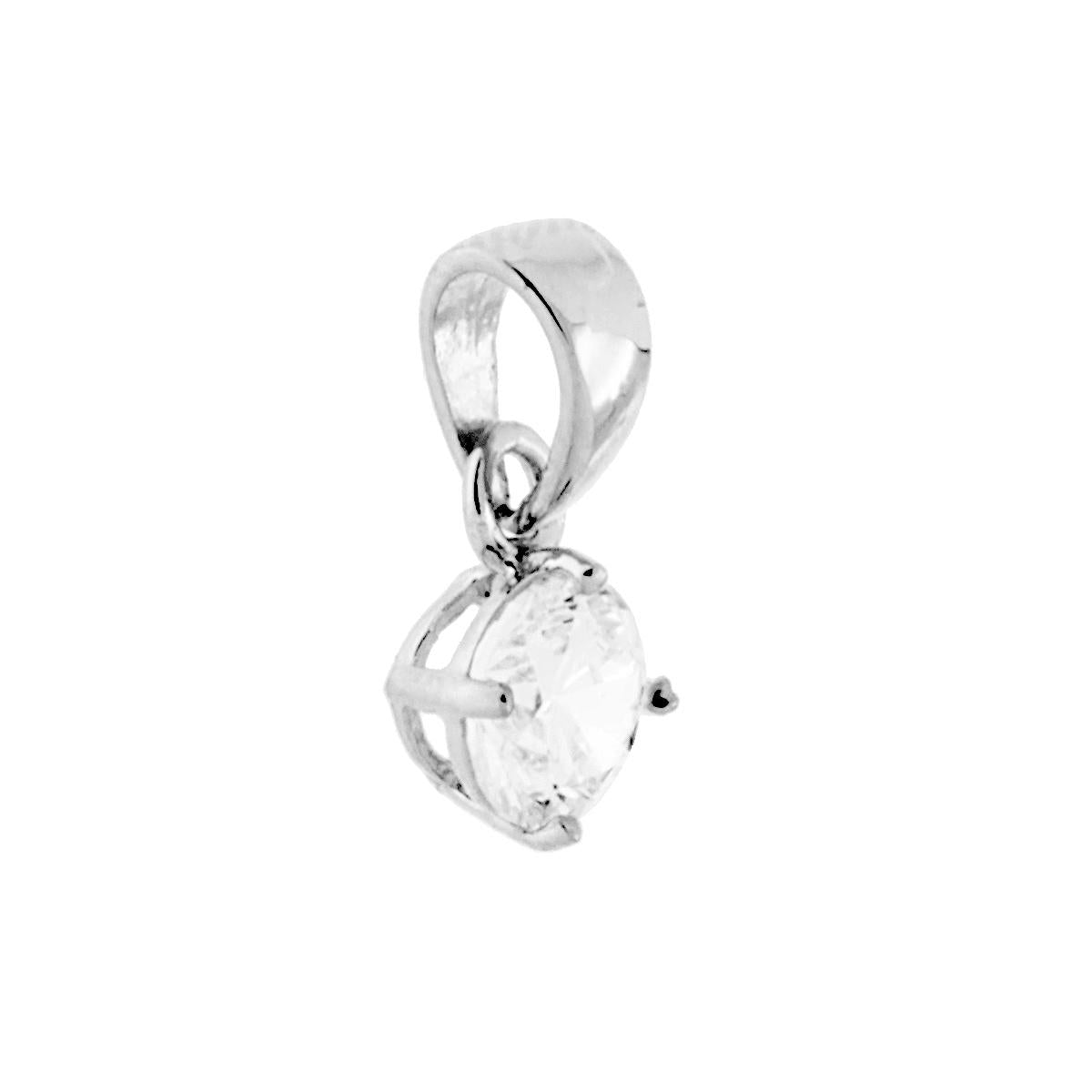 Ciondolo Punto Luce 4 Griffe con Zircone Tondo colore Bianco.<BR>