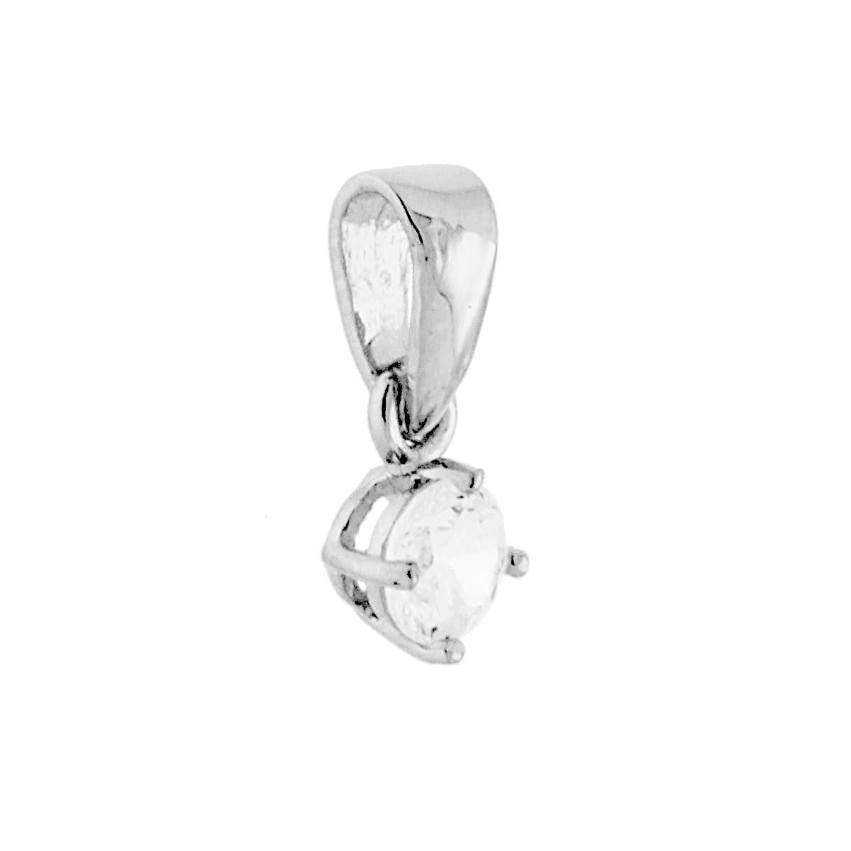 Ciondolo Punto Luce 4 Griffe con Zircone Tondo colore Bianco.