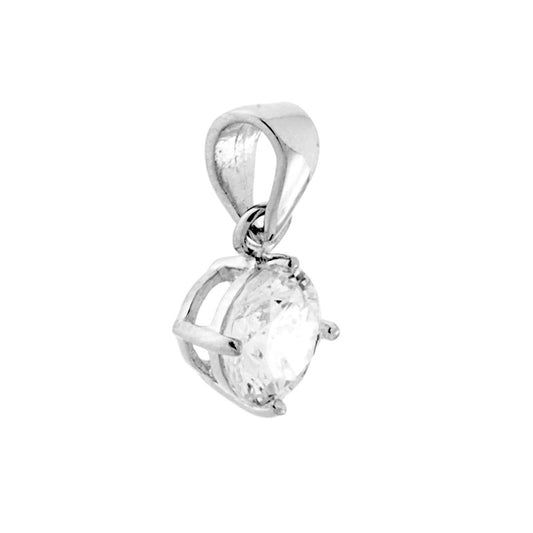 Ciondolo Punto Luce 4 Griffe con Zircone Tondo colore Bianco.