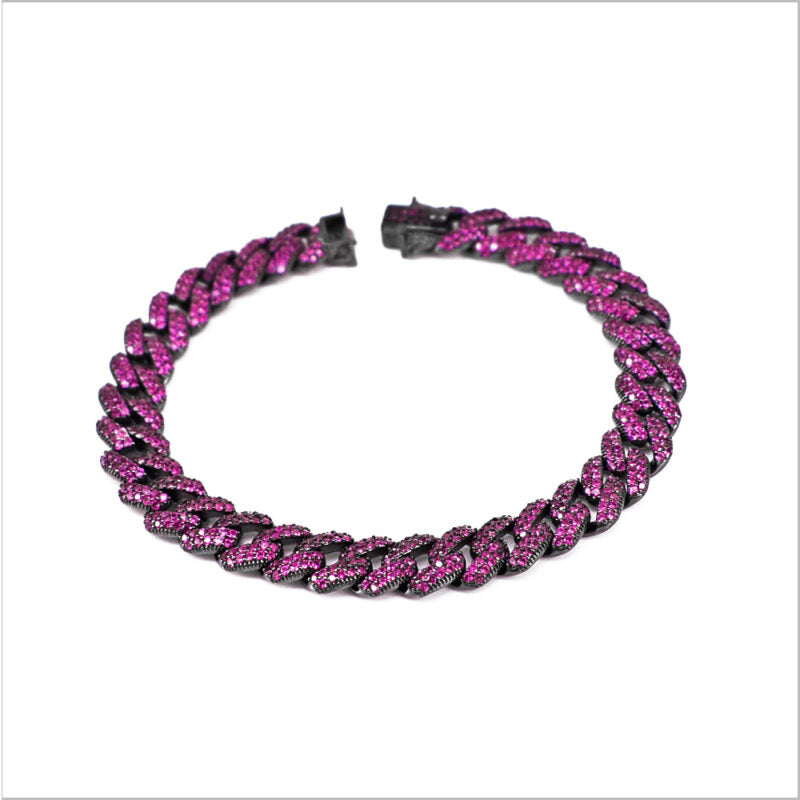Bracciale a maglia groumette in Argento 925 con zirconi fucsia e blu