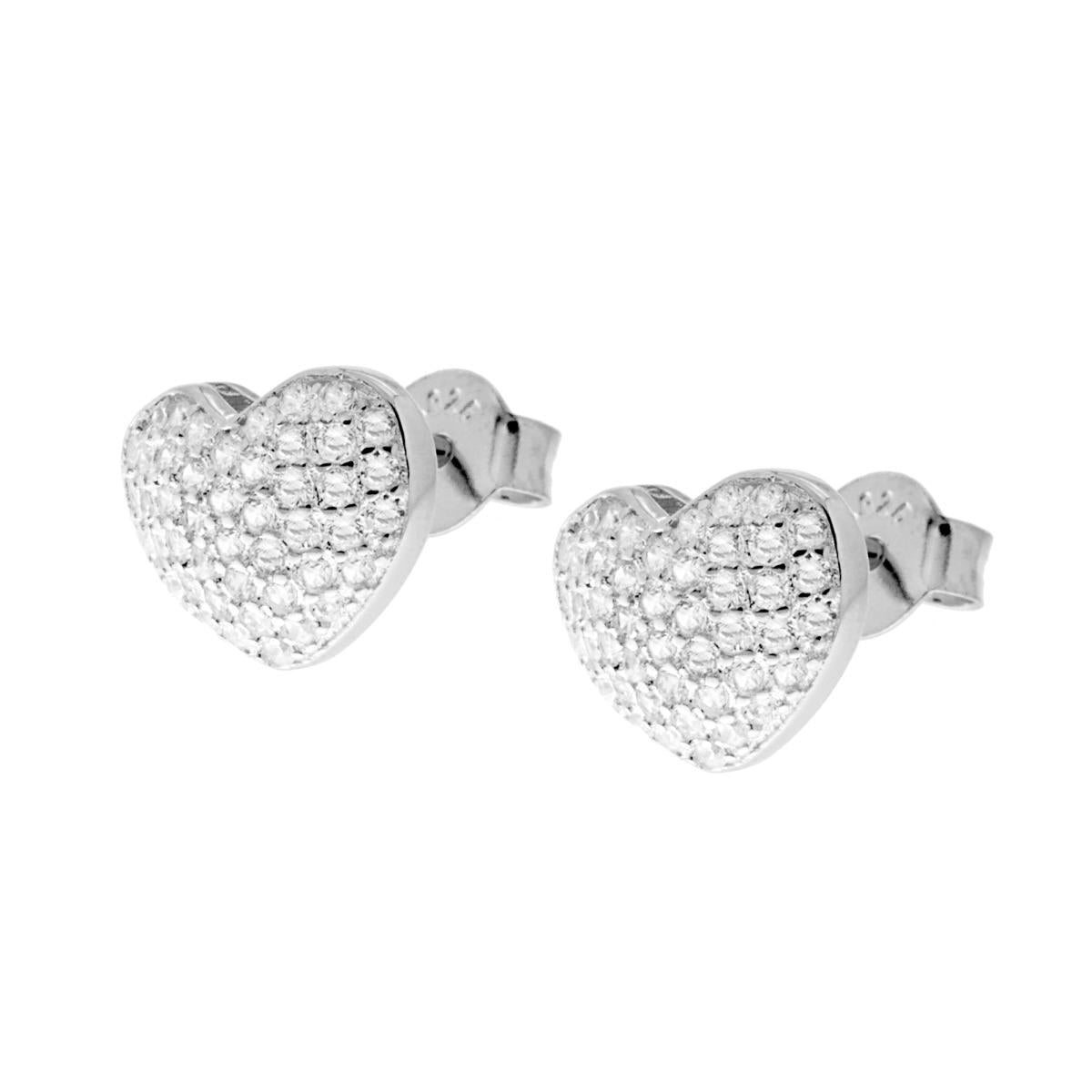 Orecchini Cuore con Zirconi Bianchi in ARGENTO 925 Galvanica Rodio