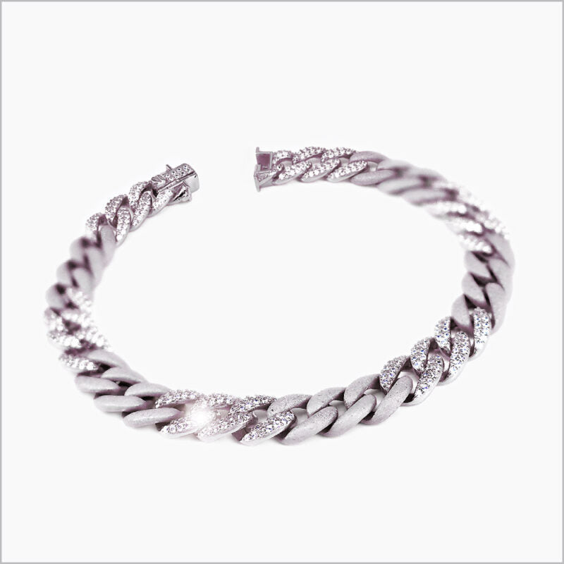 Bracciale a maglia groumette in Argento 925 satinato con zirconi