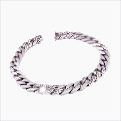 Bracciale a maglia groumette in Argento 925 satinato con zirconi