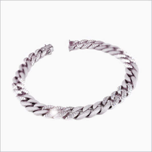 Bracciale a maglia groumette in Argento 925 satinato con zirconi