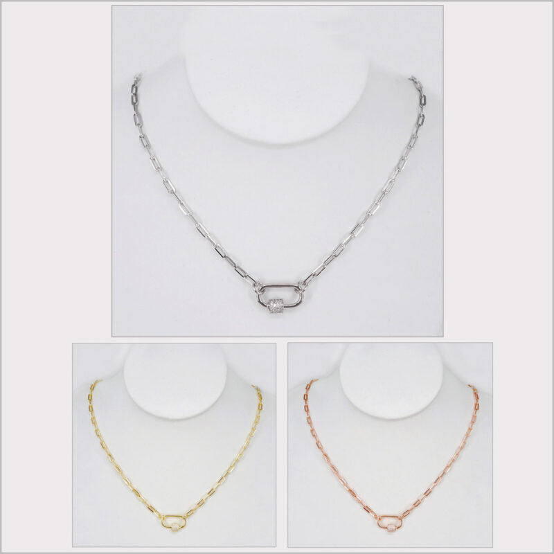 Collana Donna in Argento 925 a maglia rettangolare e zirconi