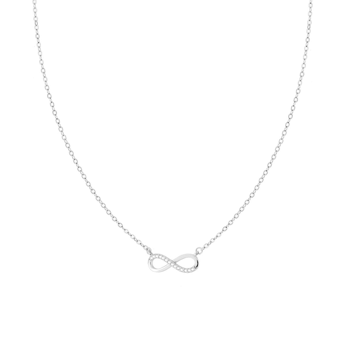 Collana con Infinito e Zirconi Bianchi in ARGENTO 925 Galvanica Rodio