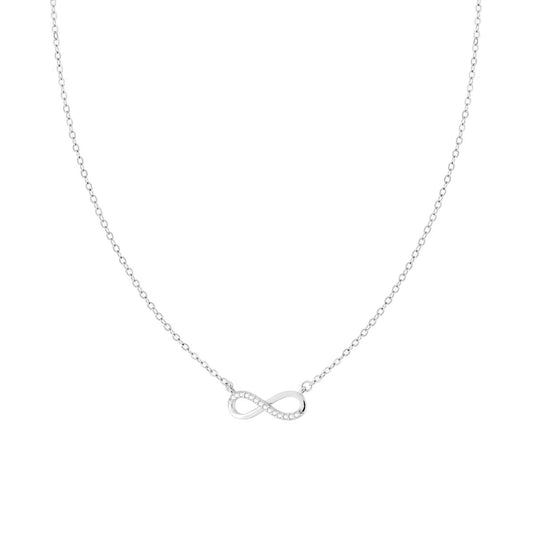 Collana con Infinito e Zirconi Bianchi in ARGENTO 925 Galvanica Rodio
