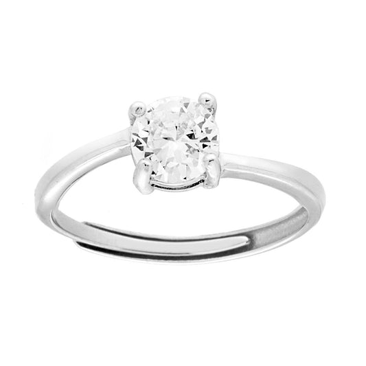 Anello Solitario con Cubic Zirconia Bianco mm 6 in ARGENTO 925 Galvanica Rodio