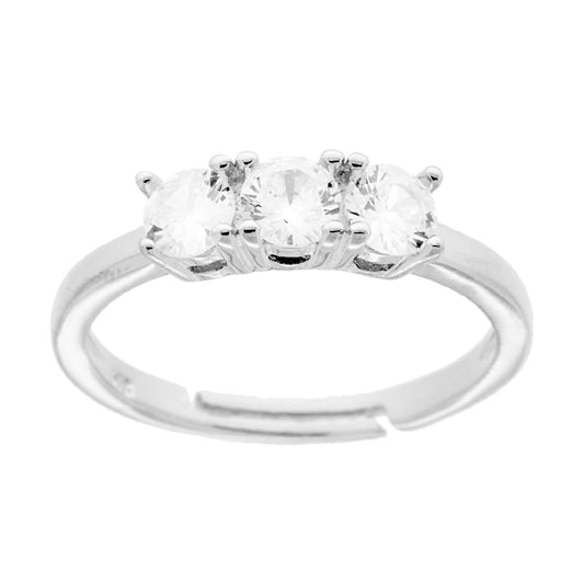 Anello Trilogy con Cubic Zirconia Bianco mm 4 in ARGENTO 925 Galvanica Rodio