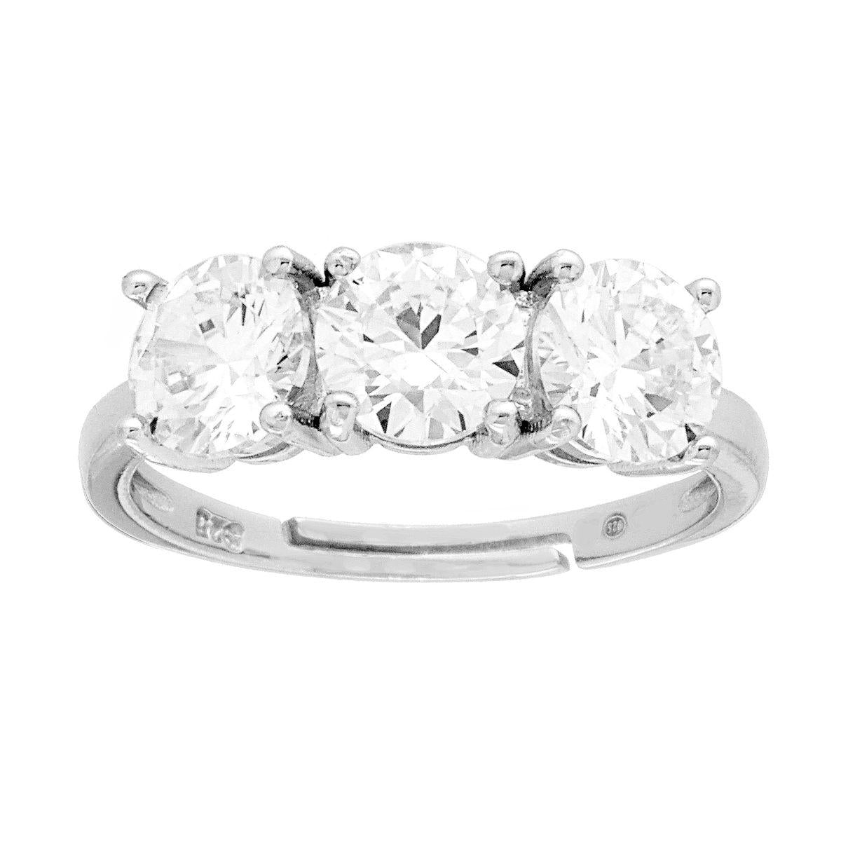 Anello Trilogy con Cubic Zirconia Bianchi mm 6 in ARGENTO 925 Galvanica Rodio