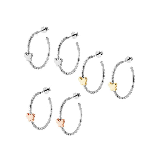 Orecchini Cerchi Boccoli con Farfalla Galvanica Rosa Oro o Rodio in ARGENTO 925 Galvanica Rodio