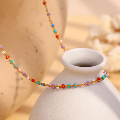 Collana Donna in Acciaio Inox con perline multicolore