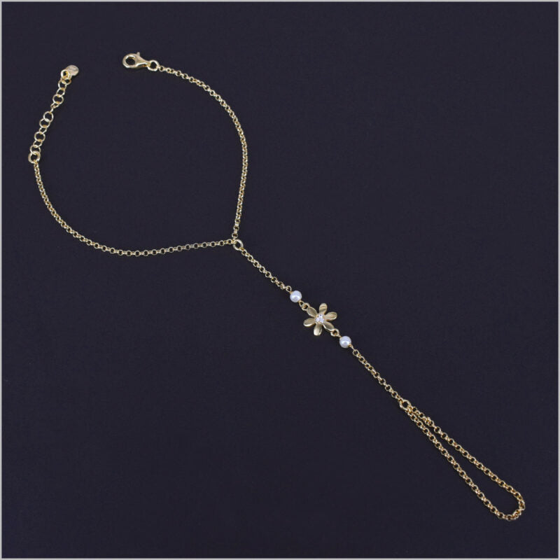 Bracciale baciamano in Argento 925 con fiori e perle di Maiorca