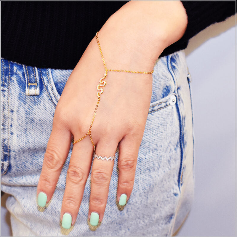 Bracciale baciamano in Argento 925 con serpente e zirconi