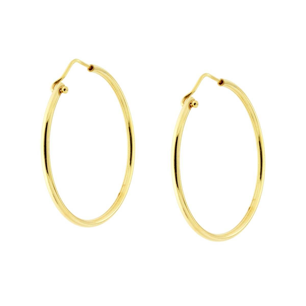 Orecchini a Cerchio Liscio mm 40 con canna mm 2.1 in ARGENTO 925 Galvanica Oro