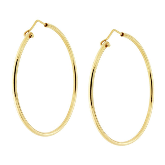 Orecchini a Cerchio Liscio 50 mm con canna mm 2 in ARGENTO 925 Galvanica Oro