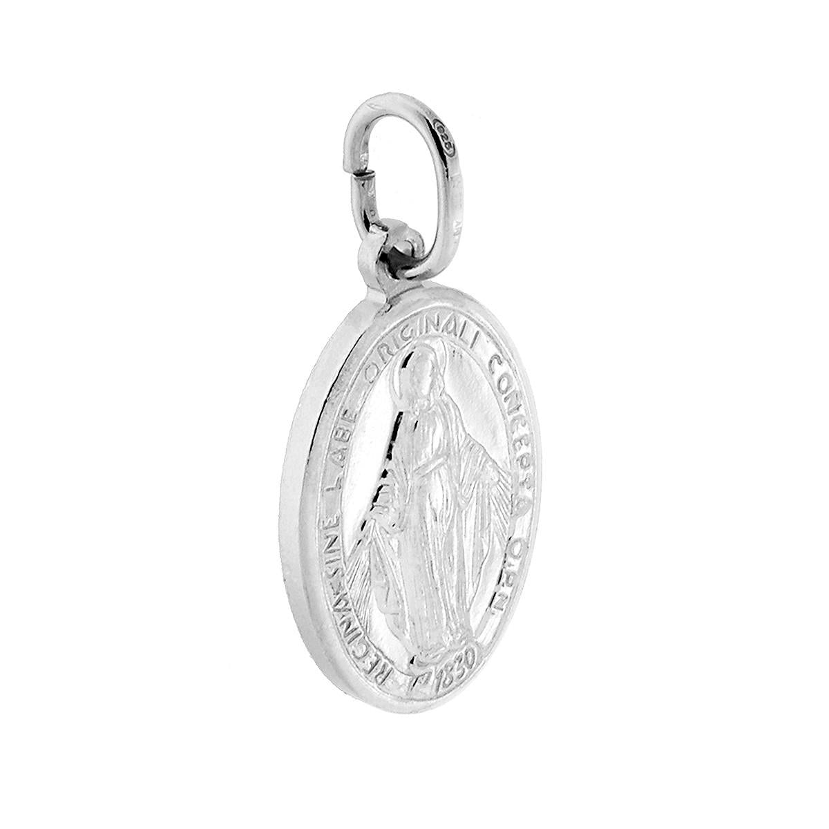 Ciondolo Medaglietta a forma Ovale con al centro immagine in rilievo della Madonna Miracolosa.