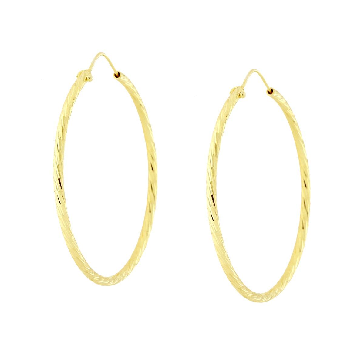 Orecchini a Cerchio Diamantato mm 44 con canna Diamantata mm 2 in ARGENTO 925 Galvanica Oro