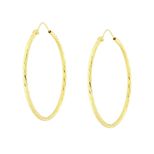 Orecchini a Cerchio Diamantato mm 44 con canna Diamantata mm 2 in ARGENTO 925 Galvanica Oro