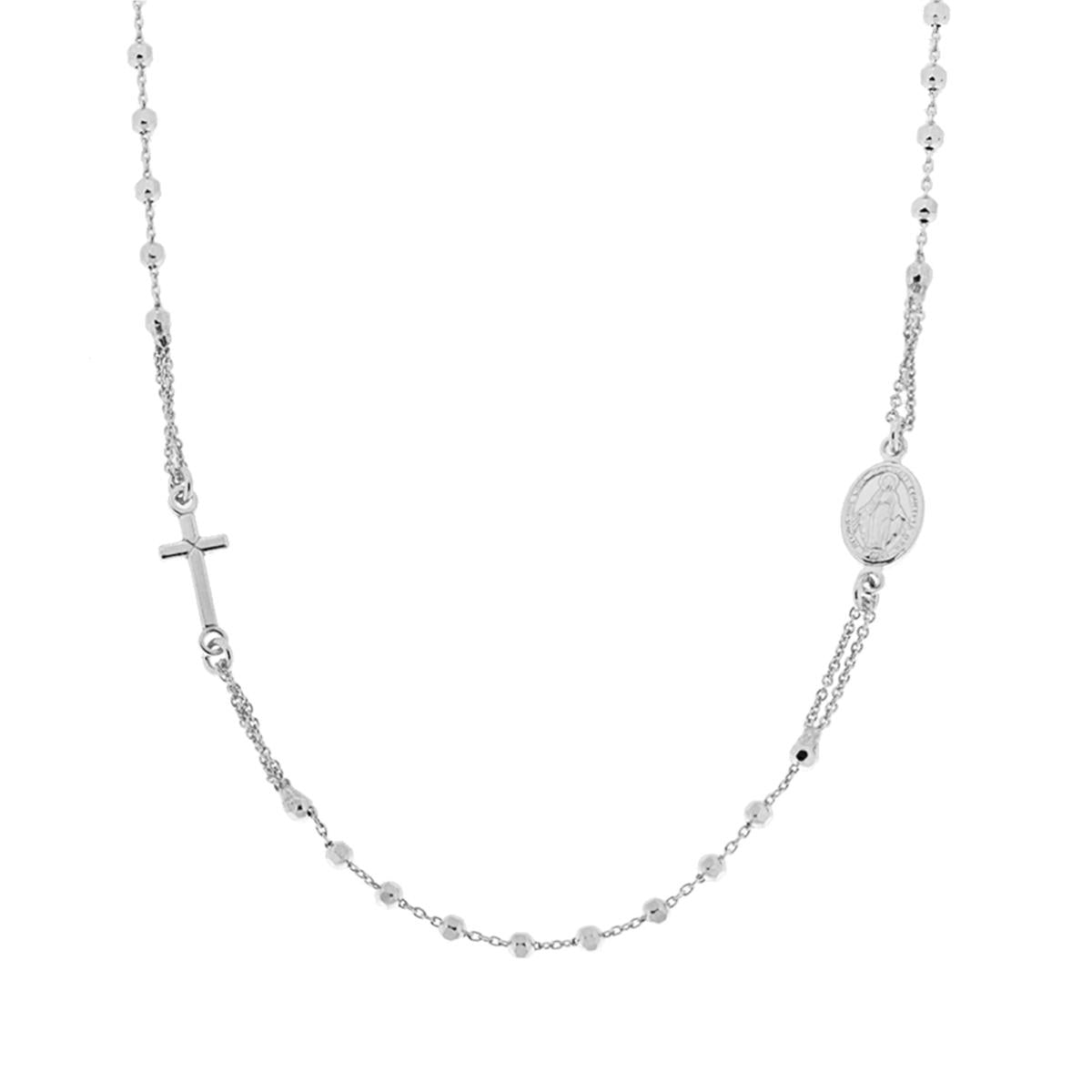 Collana Rosario modello Girocollo cm 50 con Grani a pallina diamantata mm 2.5 in ARGENTO 925 Galvanica Rodio