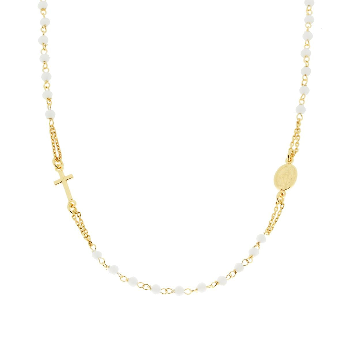 Collana Rosario modello Girocollo cm 50 con Grani mm 3.5 Crystal Bianchi in ARGENTO 925 Galvanica Oro