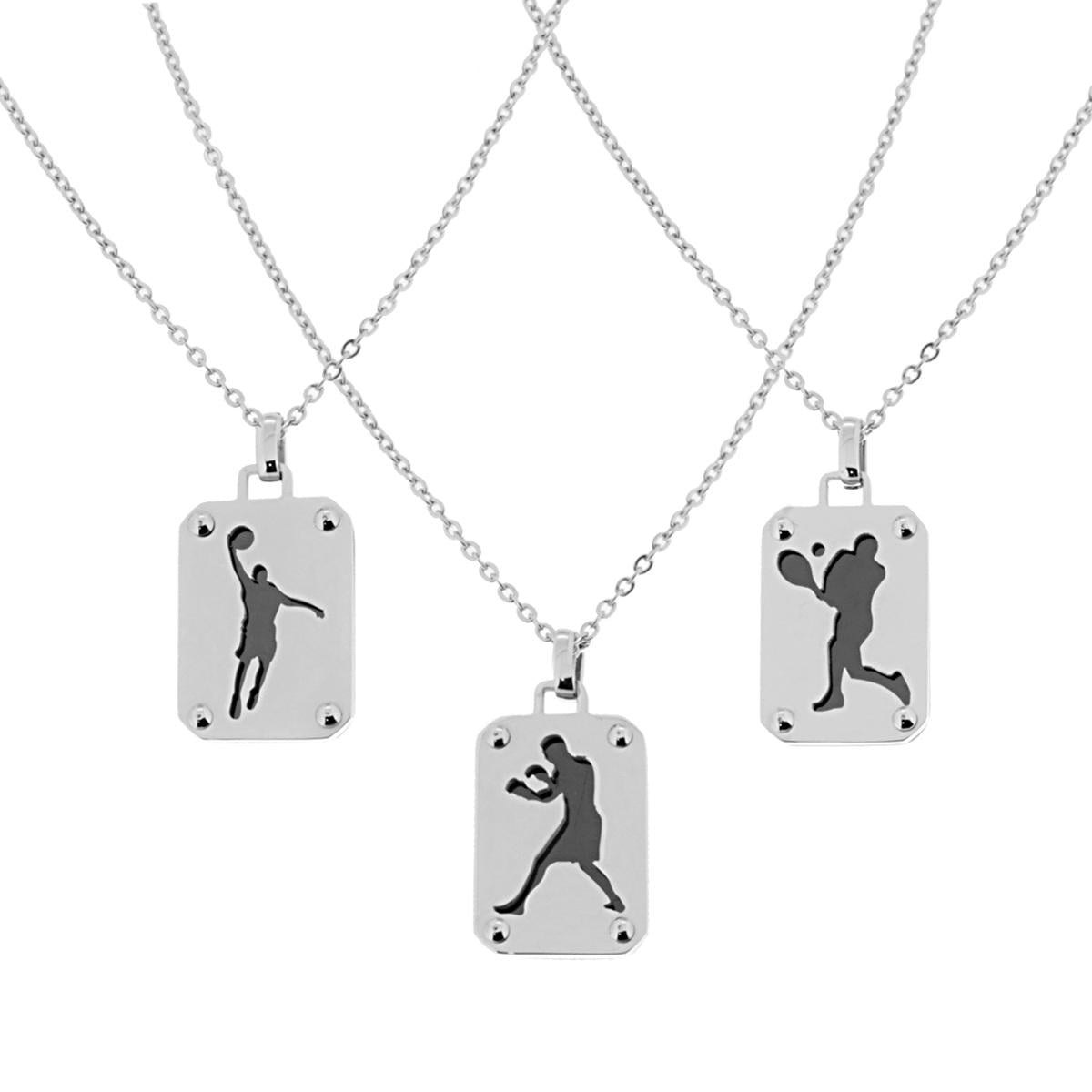 Collana Forzatina Diamantata con Piastrina pendente con sagoma Sportivo in ACCIAIO