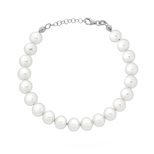 Bracciale Perla Bianca mm 8 in vetro perlato con filo e chiusura in ARGENTO 925 Galvanica Rodio
