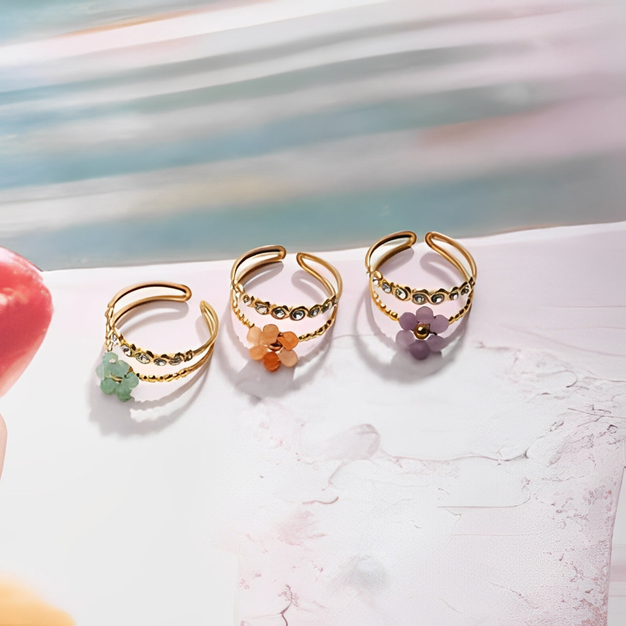 Anello Donna in Acciaio Inossidabile con Fiori e Zirconi