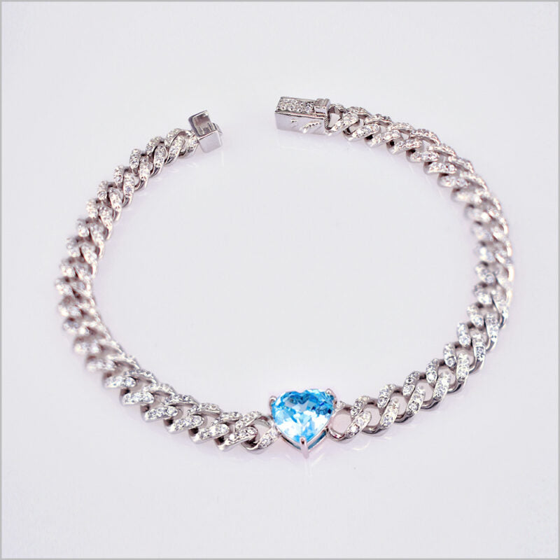 Bracciale groumette in Argento 925 con cuore centrale e zirconi