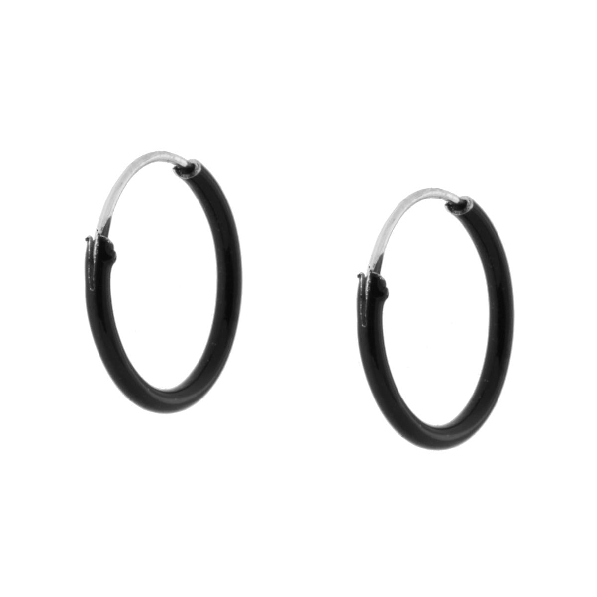 Orecchini a Cerchio con Smalto Nero in ARGENTO 925