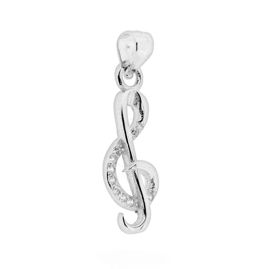 Ciondolo a forma di Chiave di Violino con Zirconi Bianchi.