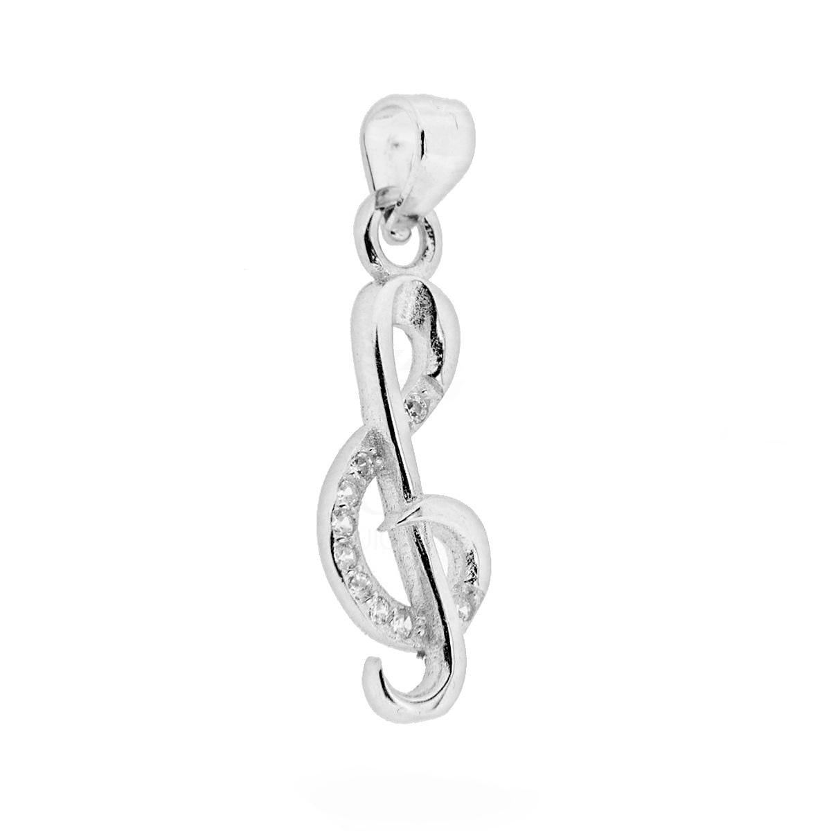 Ciondolo a forma di Chiave di Violino con Zirconi Bianchi.
