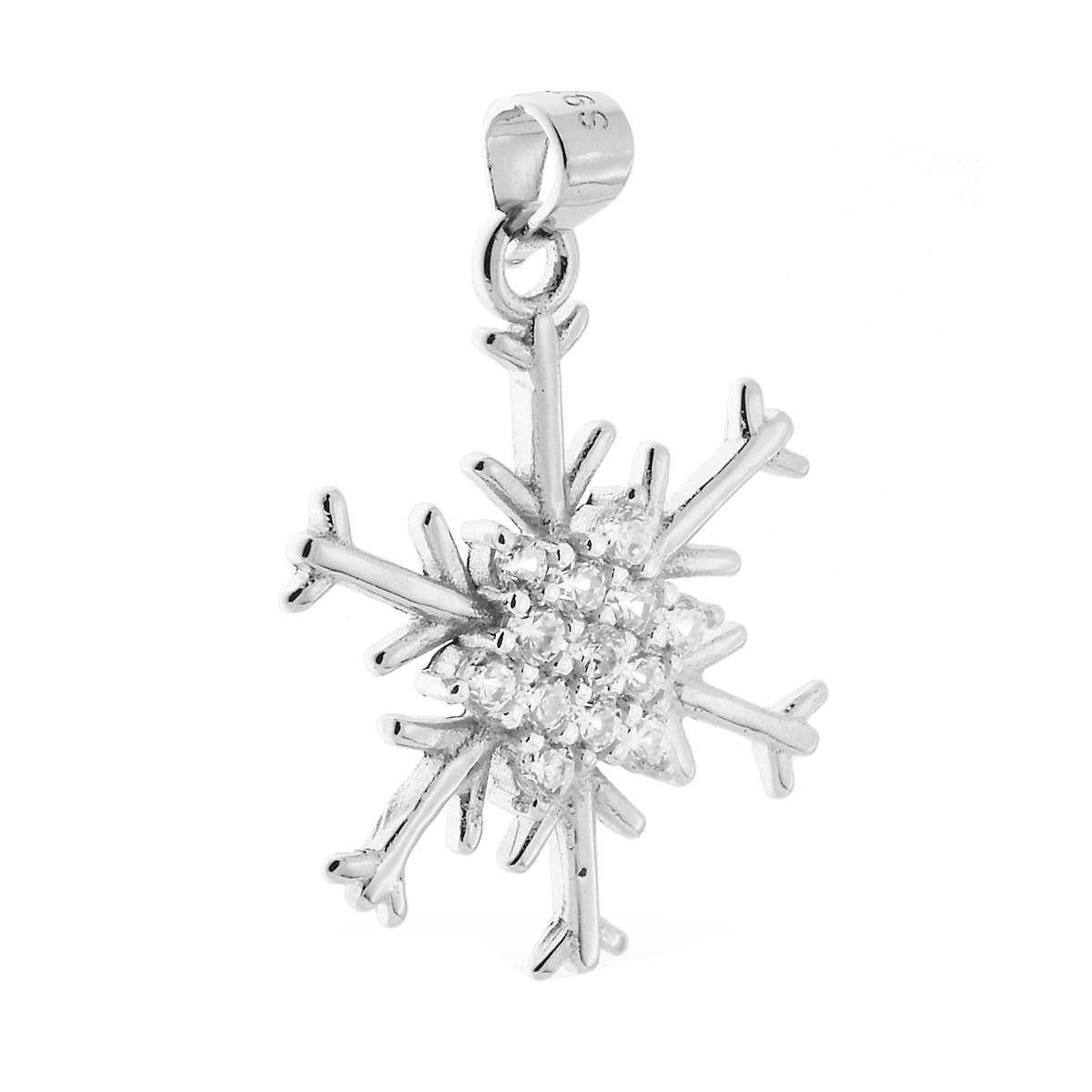 Ciondolo a forma Fiocco di Neve con Zirconi Bianchi.