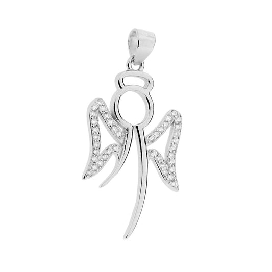 Ciondolo a forma di angelo con finitura lucida e cubic zirconia bianchi incastonati.