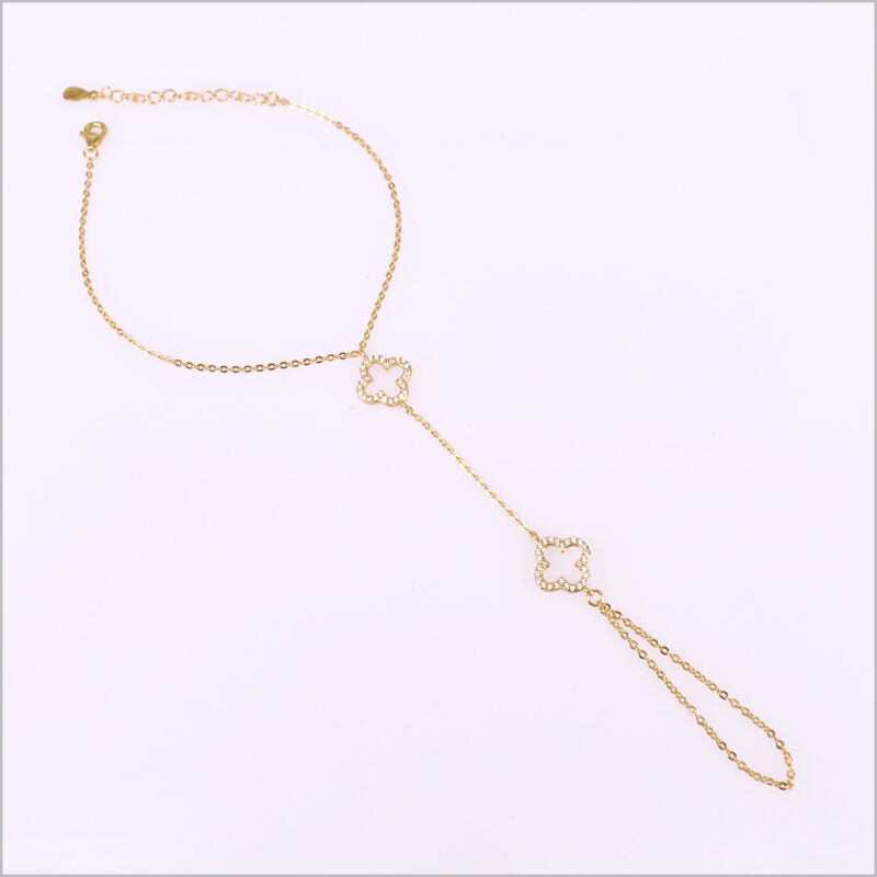 Bracciale baciamano in Argento 925 con doppio quadrifoglio e zirconi